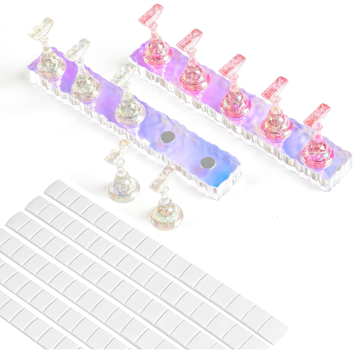 BQAN 2 Set Nail Holder for Painting Nails, Aurora Acrylic Nail Stand for Press on / Fake Nail Tips Training / Nails Display with 96 Pcs Reusable Display Clay