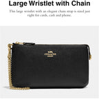 Coach Women's Crossgrain Leather Wristlet W Chain