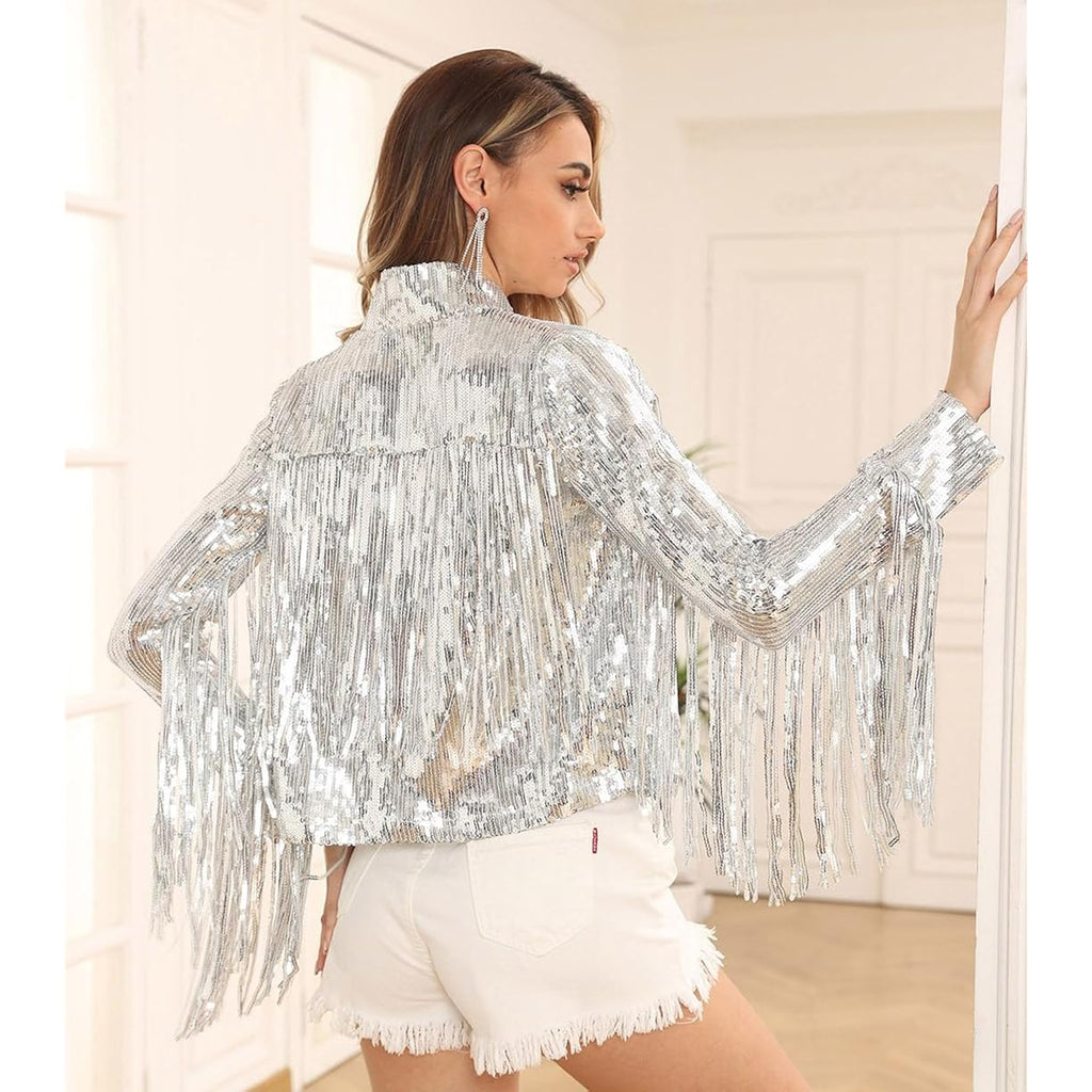 Sequin Fringe Jacket Disco Theme Country Dolly Theme Bridal Trends Disco Cowgirl Outfit Theme Glitter Tassel Coat