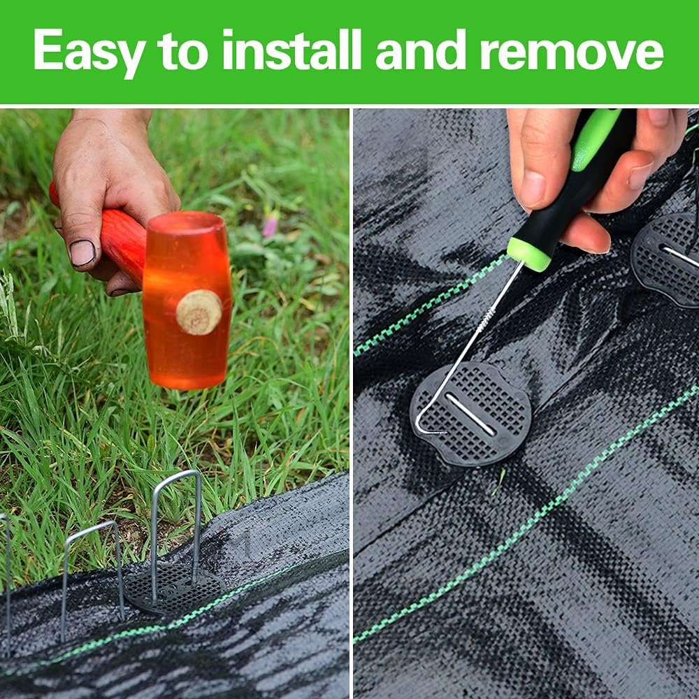 50Pcs Garden Stakes Staples + 50Pcs Gasket, Bakulyor 6 Inch Lawn Landscape Staples 11 Gauge U Shaped Galvanized Landscape Pins, Heavy Duty Yard Ground Pin For Weed Barrier Sod Fabric Decorations - 6"