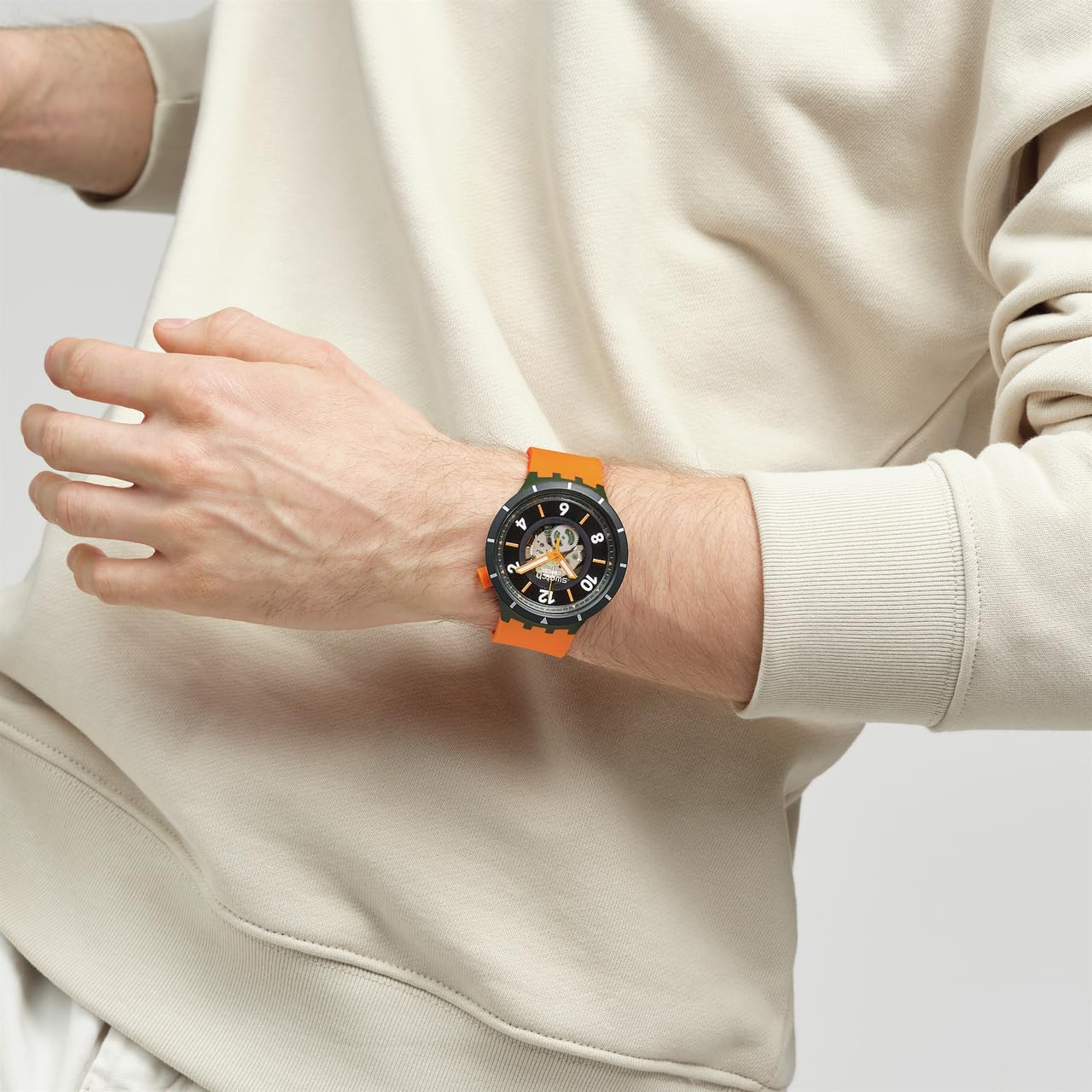Swatch Big Bold Bioceramic Unisex Watch Casual Polymer Orange Automatic Waterproof Fall-Iage