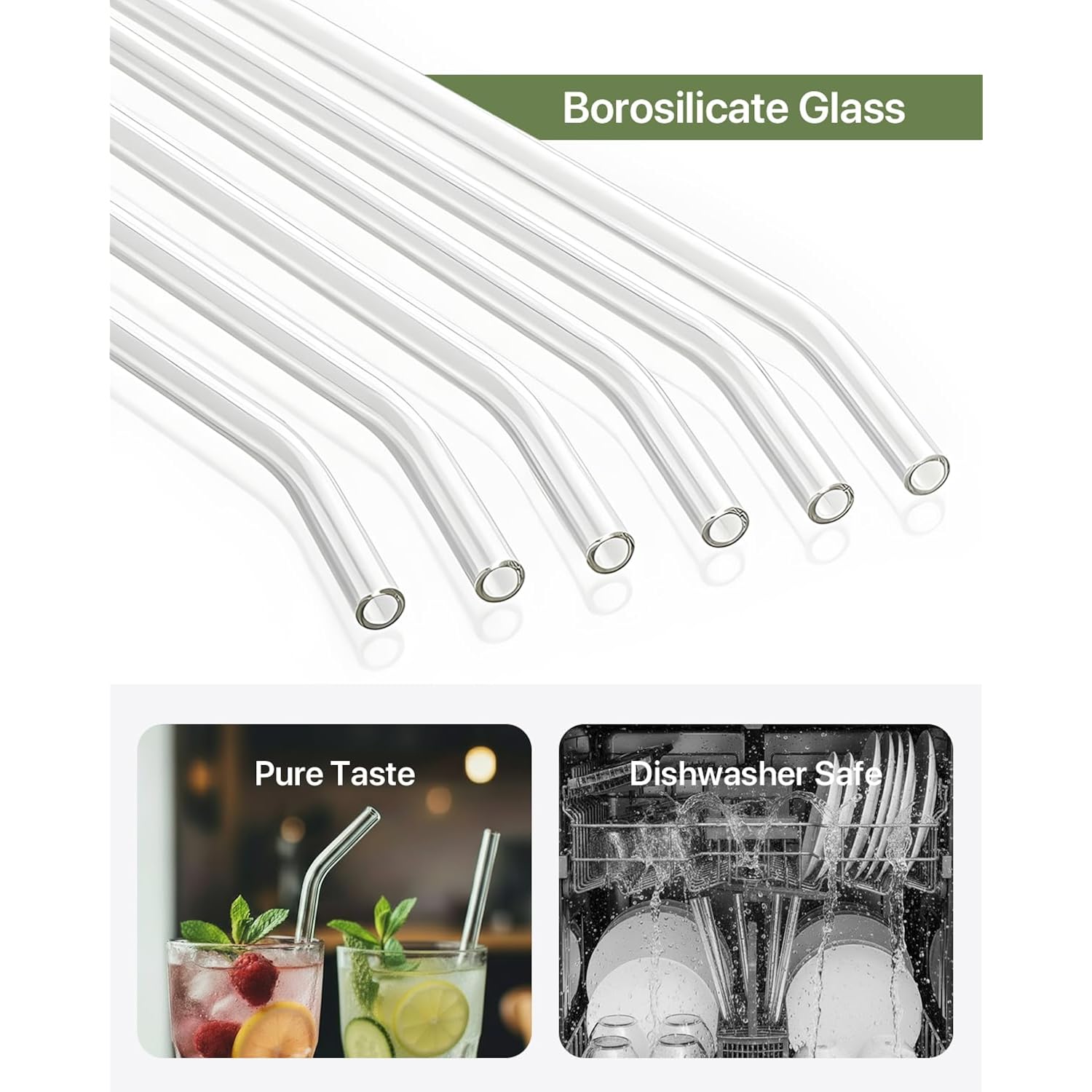 18-Pack Glass Straws, Reusable Clear Glass Drinking Straws Set, 8.5 Inch X 10Mm - Includes 8 Straight And 6 Bent With 4 Straw Cleaner Brush, Perfect For Smoothies, Milkshakes, Juice, Tea