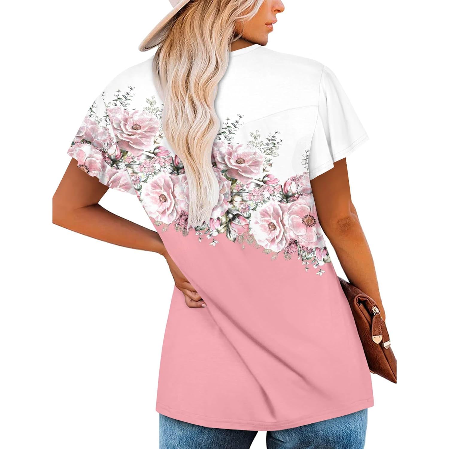 Women's Summer Tunic Tops Flowy Flare Botton Down Shirts Blouses S-3XL