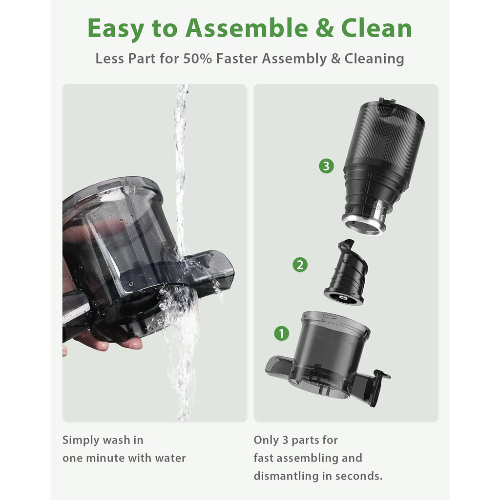 ECOSELF Juicer Machines Easy to Clean, With Wide Mouth & Large Feed Chute For Whole Fruits & Vegetables, Slow Masticating Juicer Hands-Free, Quiet Motor, Cold Press Juicer For Family, With Pusher