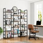 Numenn Triple Column 5 Tier Bookshelf, Bookcase With 14 Open Display Shelves, Adjustable Rustic Industrial Style Book Shelves, Modern Bookshelves For Bedroom, Living Room And Home Office, Vintage