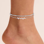 Sterling Silver Anklets Bracelets for Women 14k Gold Plated Waterproof Layered Stackable CZ Charm Non Tarnish Adjustable Anklet for Summer Beach Birthday Jewelry Gift