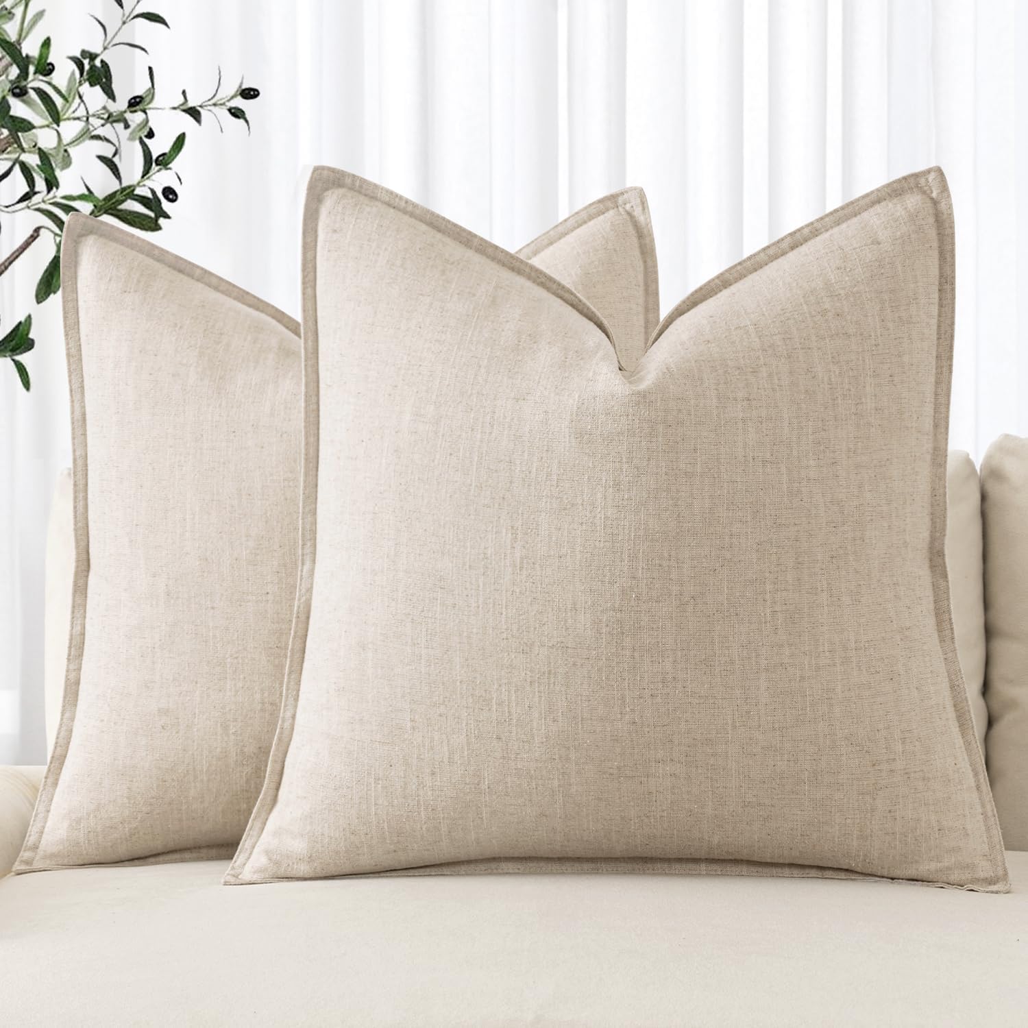 Miulee Decorative Linen Euro Sham Pillow Covers 24X24 Natural Beige Boho Farmhouse Neutral Couch Throw Pillows For Bed Pack Of 2 Accent Modern Pillowcase Sofa Livingroom Home Decor