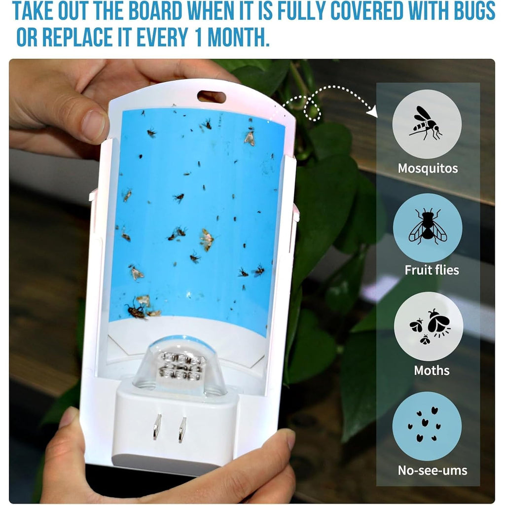 Blue Uv Light Flying Insect Trap, Plug-In Bug Catcher With 4 Sticky Refills For 100+ Days, Fly Catcher For Flies, Fruit Flies, Gnats, Moths, Silent For Home