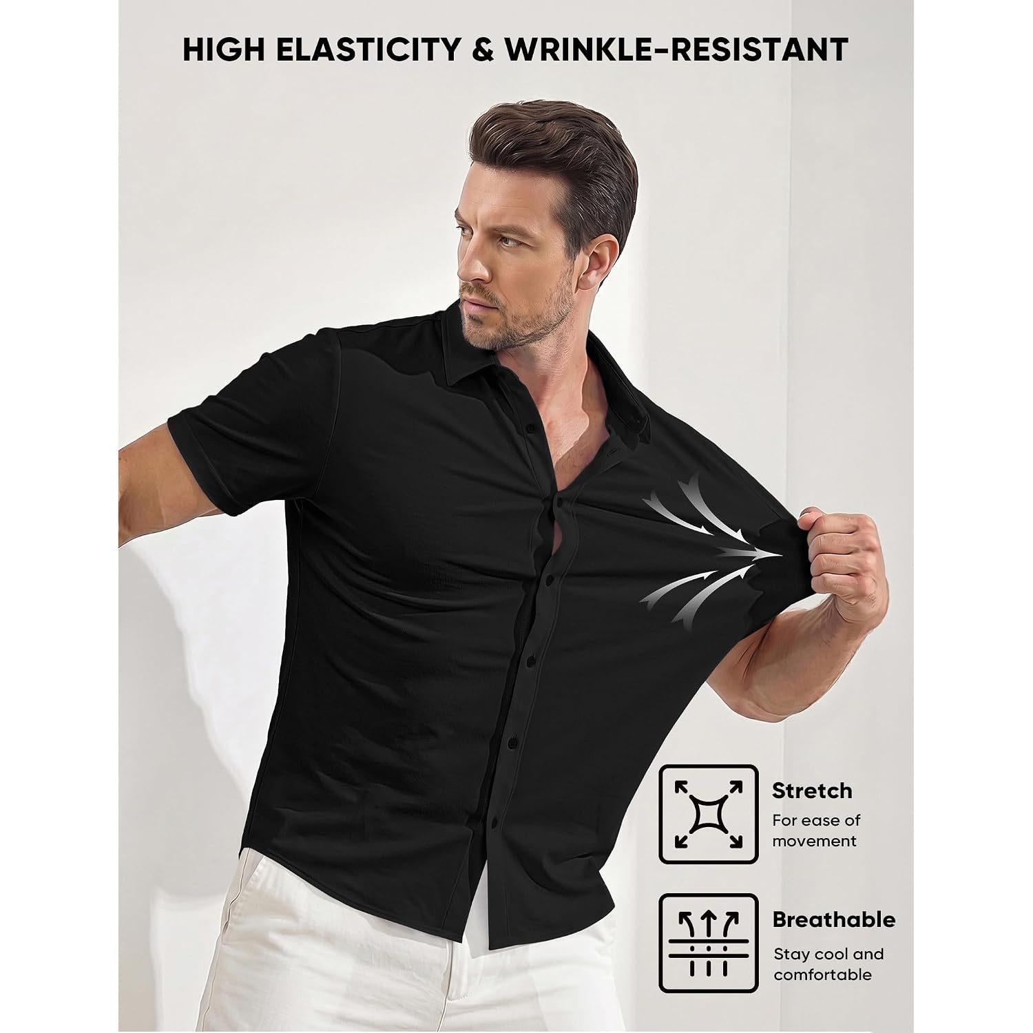 Jmierr Men'S Muscle Fit High Stretch Wrinkle-Free Button Down Dress Shirts Summer Casual Short Sleeve Shirt