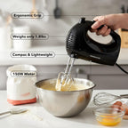 OVENTE 5-Speed Corded Electric Hand Mixer with Stainless Steel Whisks, Compact Portable Design with Snap-On Storage Case,150W Lightweight Handheld Mixer for Baking & Cooking, Black HM151B
