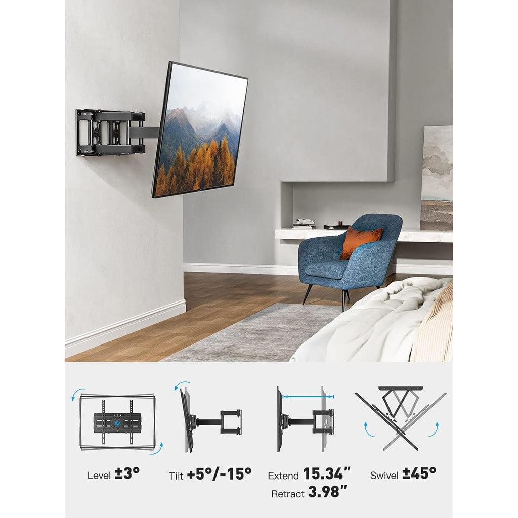 Pipishell TV Wall Mount for 26-74 inch LED LCD OLED 4K TVs up to 99lbs, Full Motion TV Mount Bracket Articulating Swivel Extension Tilting Leveling Max VESA 400x400mm, Fits 12/16 Inch Wood Studs