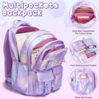Fimibuke Kids Backpack For School Girls, Waterproof Backpack W/Lunch Box | 3Pcs Lightweight Kids Galaxy Bookbag W/ Lunch Box Combo Set, Cute Backpack For Girls Ages 6+ Elementary Middle School Teens