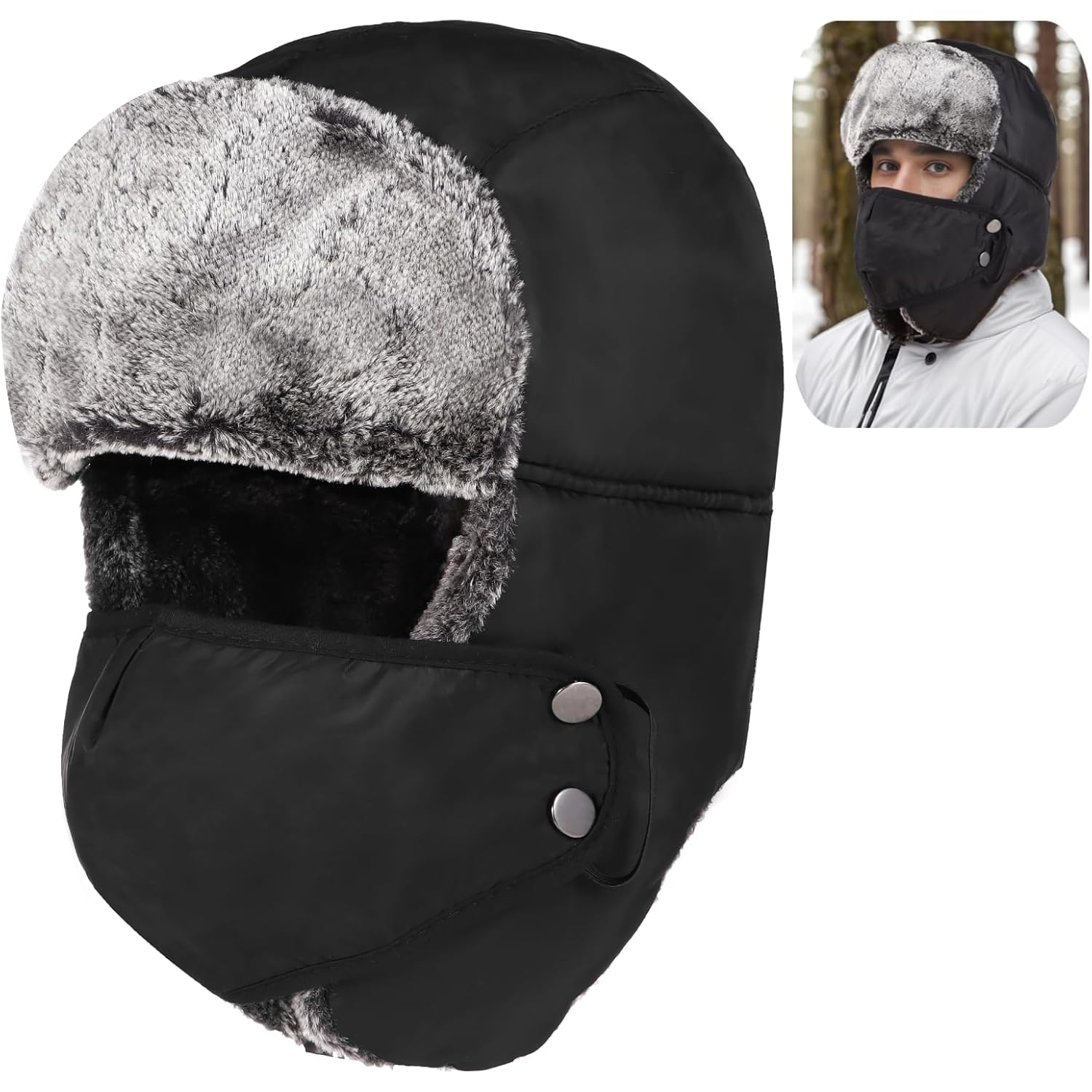 Homaisson Winter Hats with Mask Trapper Trooper Hat with Ear Flaps Russian Bomber Ushanka Hats Men Women Waterproof Windproof