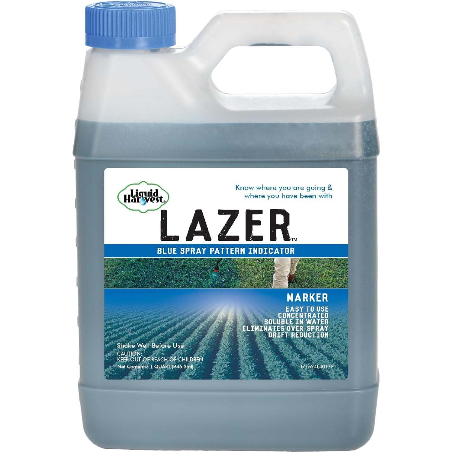 Liquid Harvest Lazer Blue - 32 Ounces - Concentrated Spray Pattern Indicator - Perfect Weed/ Fertilizer Marking Dye, Turf Mark And Blue Herbicide Marker