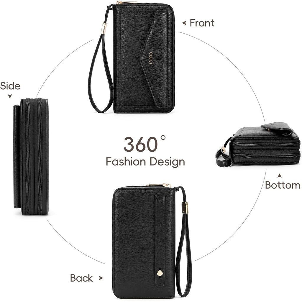 CLUCI Wallet Women Large Capacity Wristlet Purse for Women Long Ladies Wallet RFID Blocking Multi Credit Card Holder
