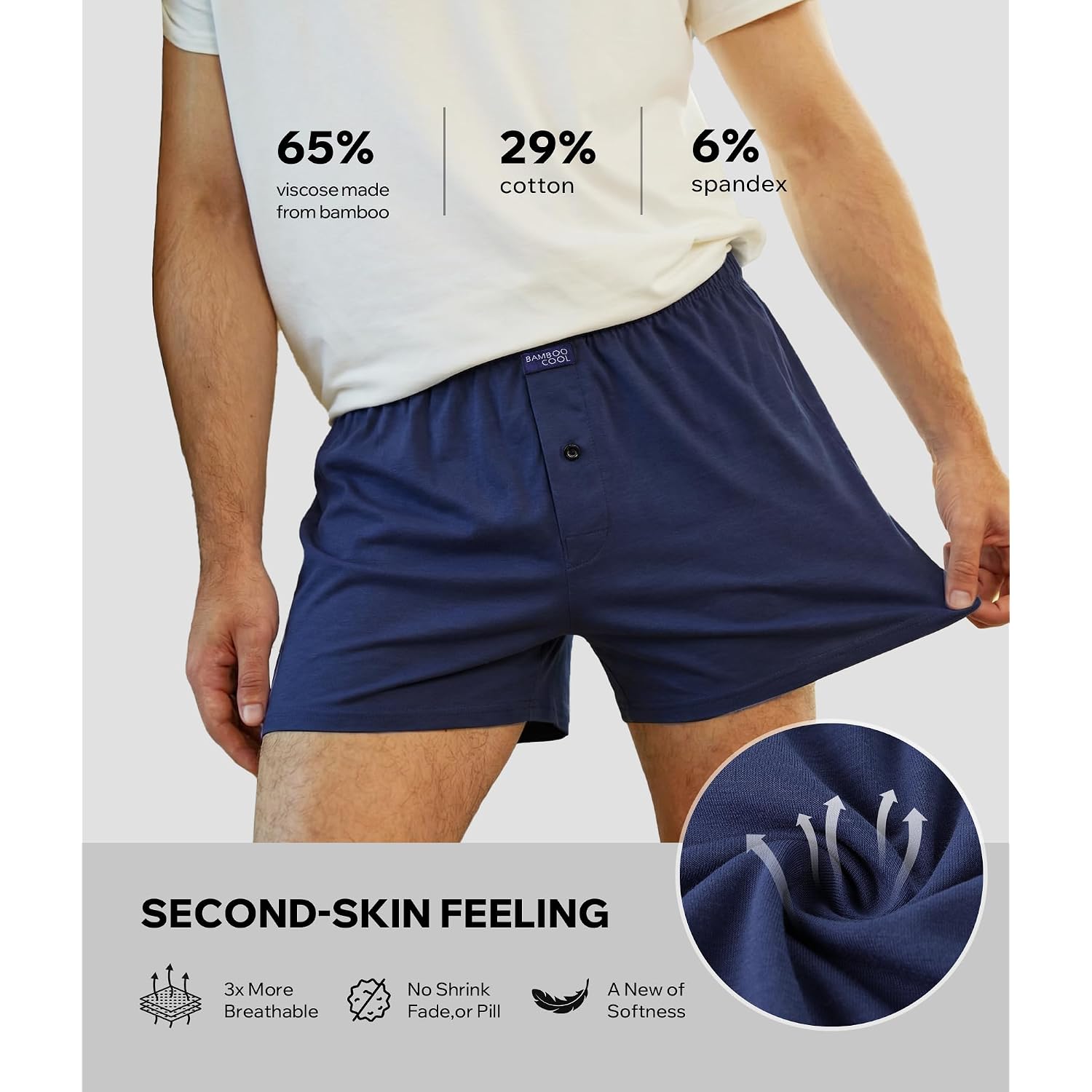 Bamboo Cool Men'S Boxer Short Soft And Breathable Knit Boxers For Men Moisture-Wicking Underwear With Button Fly