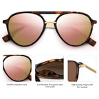 SOJOS Retro Aviator Polarized Sunglasses for Women Men Double Bridge Ladies Shades Tortoise Frame/Pink Mirrored Lens
