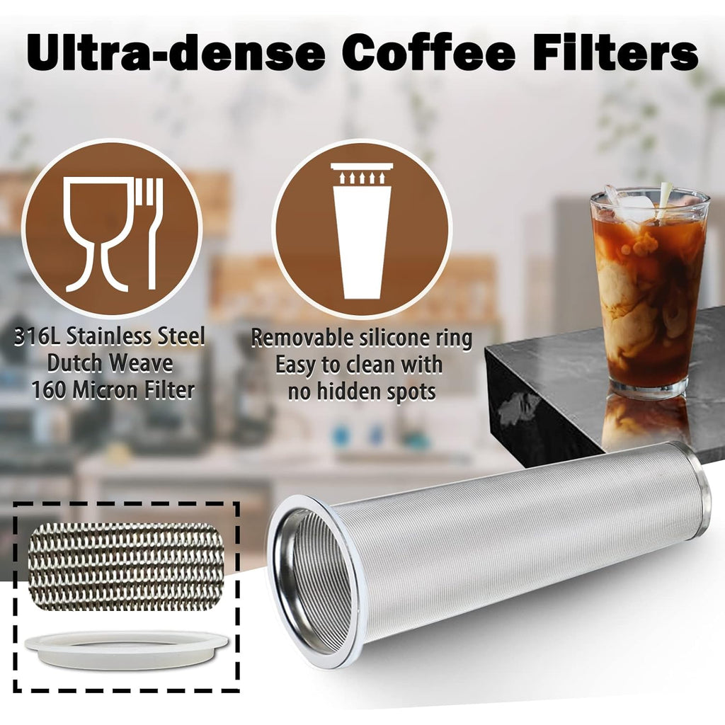 Cold Brew Mason Coffee Maker - 64oz Iced Coffee Pitcher with Stainless Steel Mixing Spoon & Super Dense Filter 3 Steps Finish Cold Brew Coffee, Classic BPA Free Sturdy Mason jar Pitcher Easy to Clean