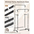 Clothes Rack, Rolling Clothing Rack With Double Rods For Hanging Clothes, Portable Garment Rack With Wheels, Metal Wardrobe Closet Organizer For Bedroom And Laundry Room