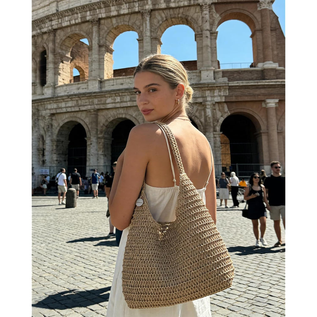 Straw Bags For Women, Large Woven Tote Bag, Summer Beach Shoulder Bag, Hobo Handbag For Vacation, Travel Casual Purse