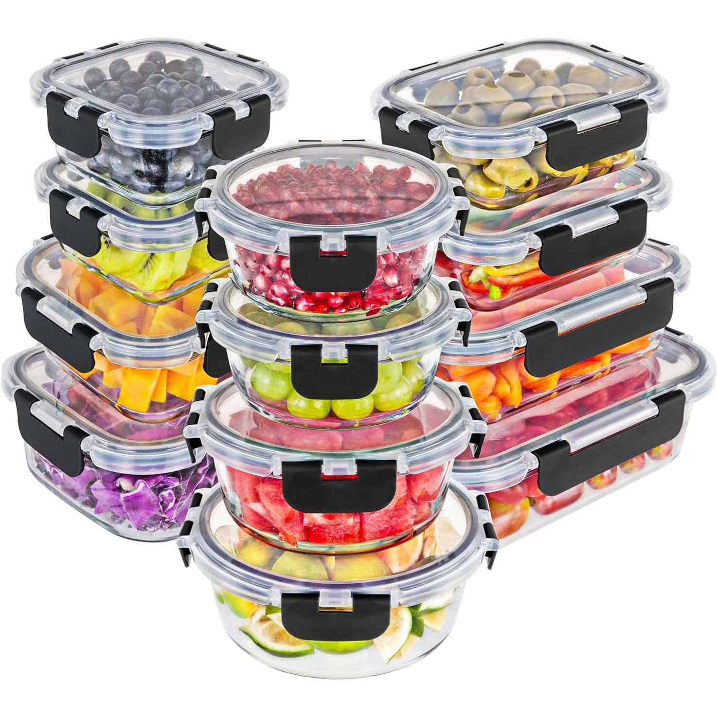 Magic Mill Premium Borosilicate Glass Food Storage Containers with lids Set | 24pc Sets with 12 Bowls & 12 Airtight Locking Lids for Lunch & Meal Prep, Safe for Oven, Freezer, Dishwasher, BPA-Free