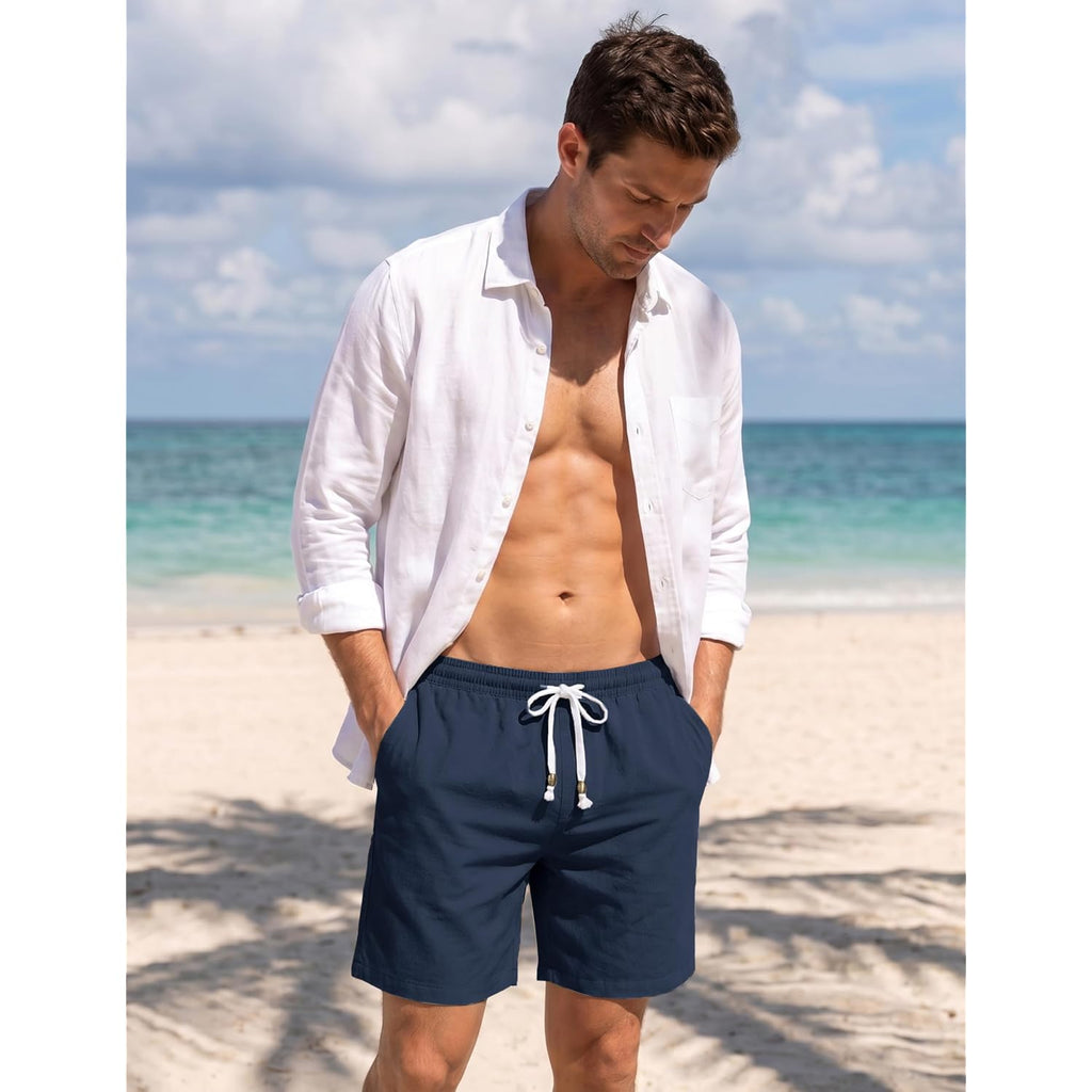 Magnivit Men‘S Cotton Shorts Beach Casual Vacation Short Lightweight Elastic Waist Drawstring Short With Deep Pockets