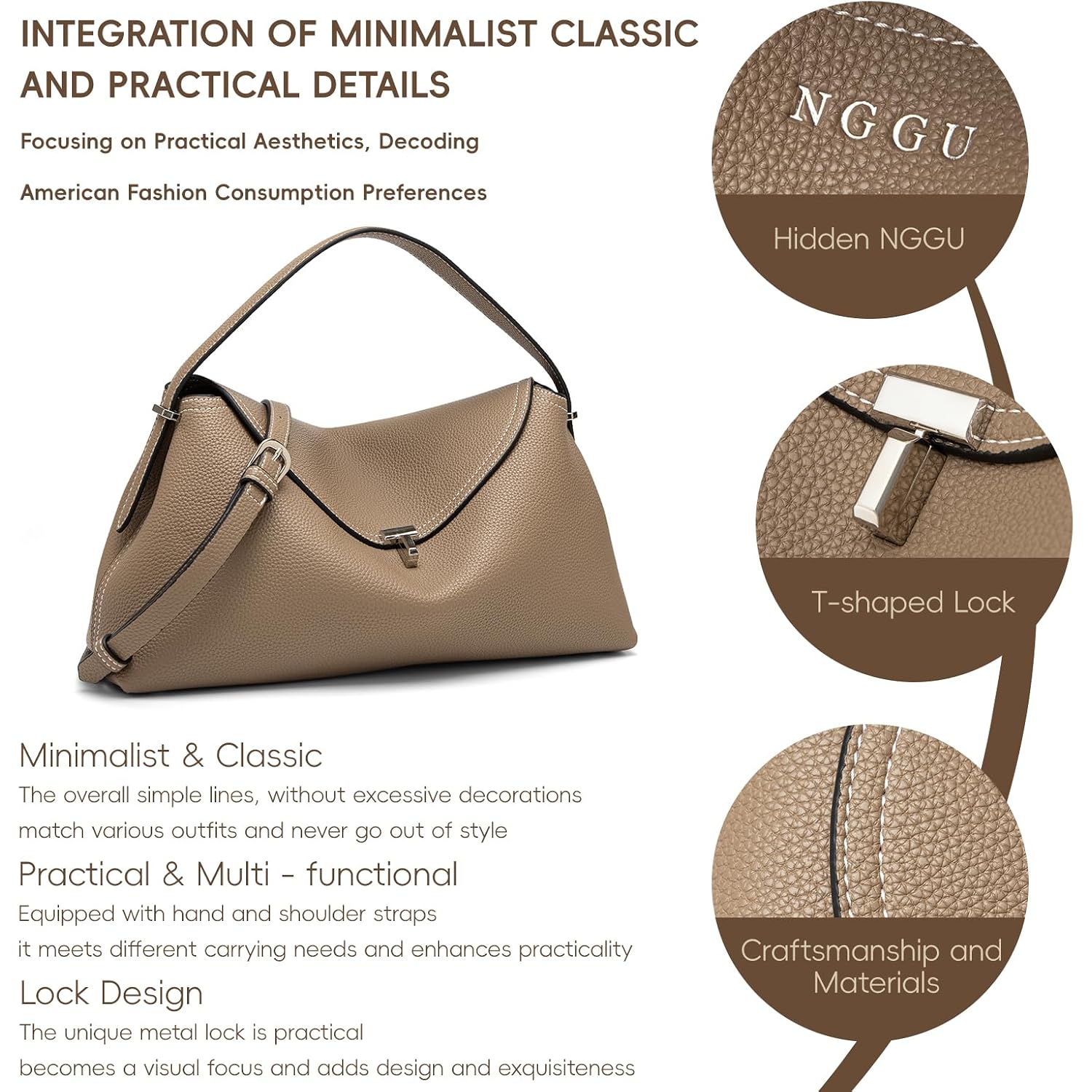 Leather Crossbody Bag For Women, Multiple Compartments For Everyday & Travel