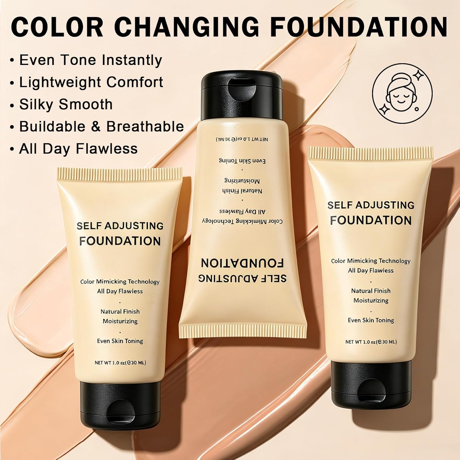 Color Matching Foundation,Hydrating Color Adjusting Foundation,Lightweight Coverage Face Makeup with Skincare-Infused,Includes Brush,1.01 FL.OZ - 01 Light