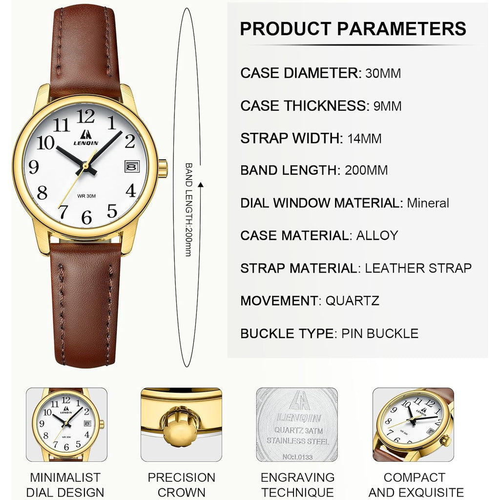 Ln Lenqin Ladies Watches Analog Quartz Watch For Women Waterproof Women'S Wrist Watches Easy Reader Womens Watch With Leather Strap