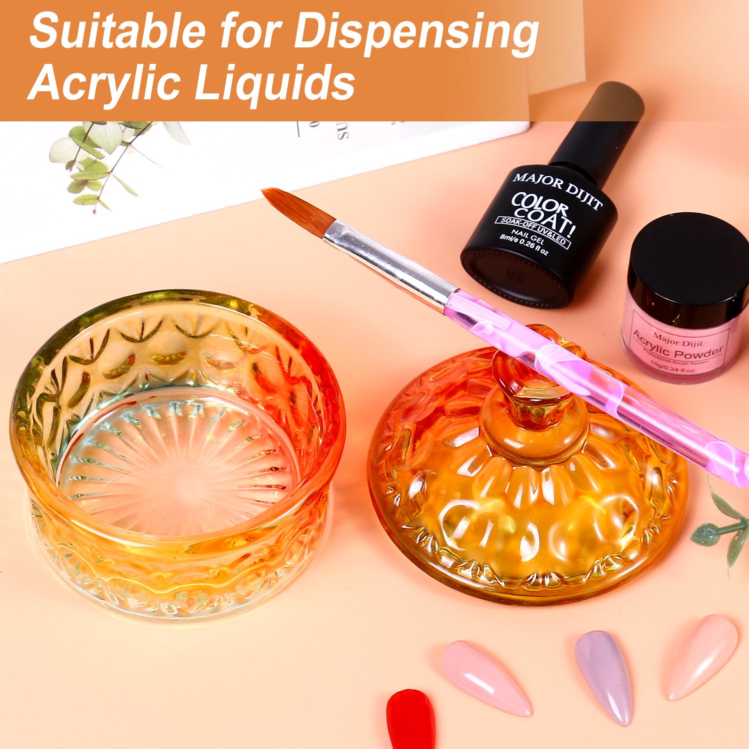 Dappen Dish with Liquid for Acrylic Powder Nails Diamond Styling Design Crystal Glass Monomer Dampen Dish Holder for Nail Acrylic Liquid (Gold)