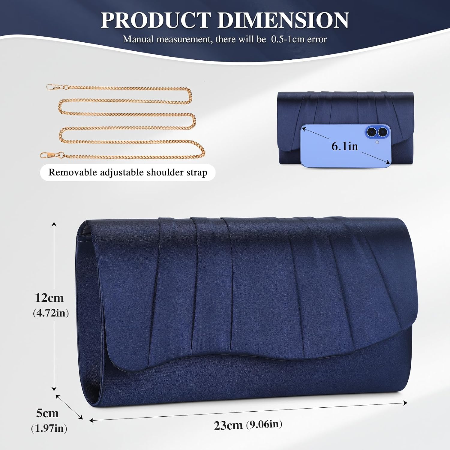 Pleated Satin Evening Bag For Women, Formal Clutch Purse, Envelope Handbag For Wedding, Prom, Party & Cocktail