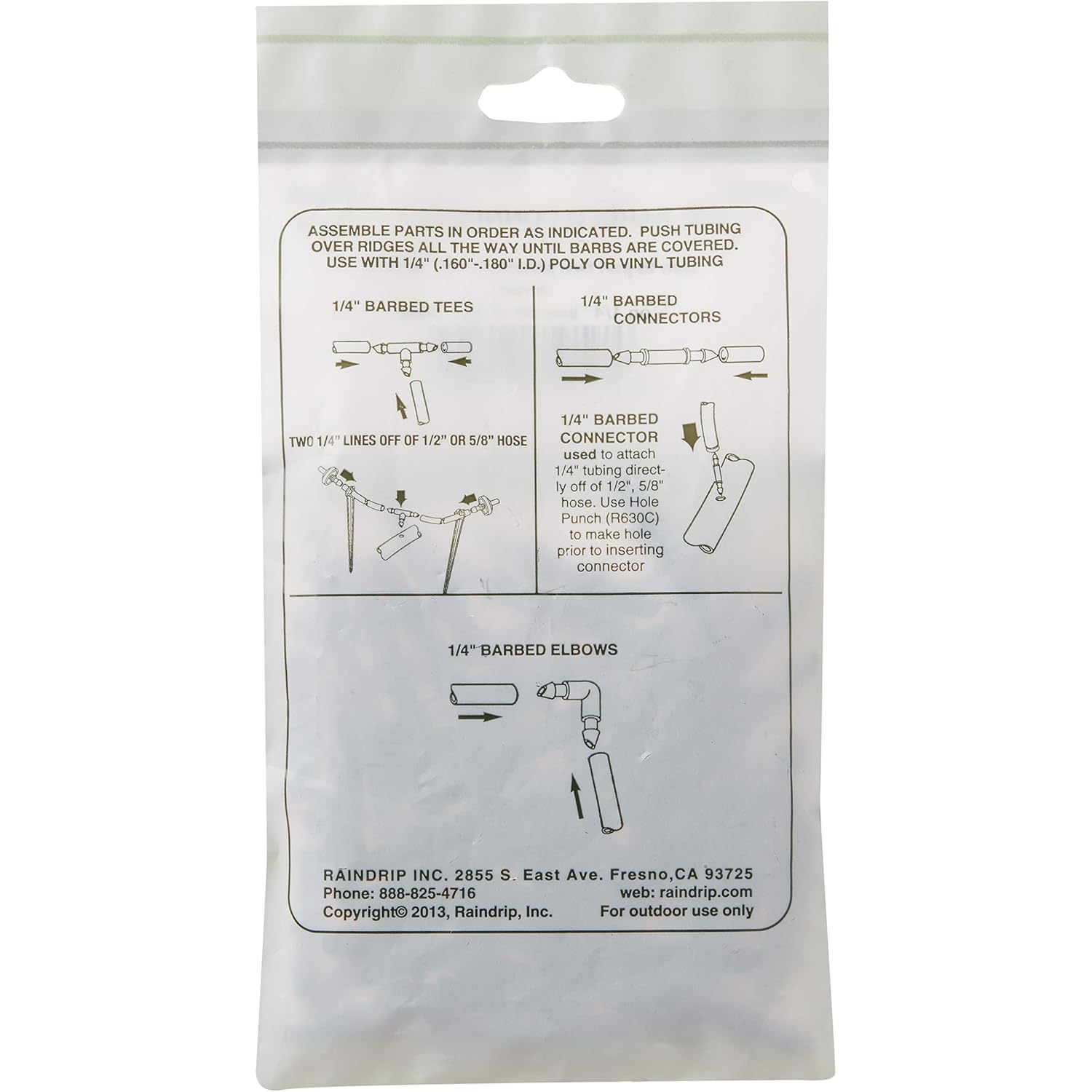 Raindrip 312050B Drip Irrigation Fittings Single Barbed Coupling Connectors, 1/4-Inch, 50 Per Bag, For Trees, Shrubs, Gardens, Black