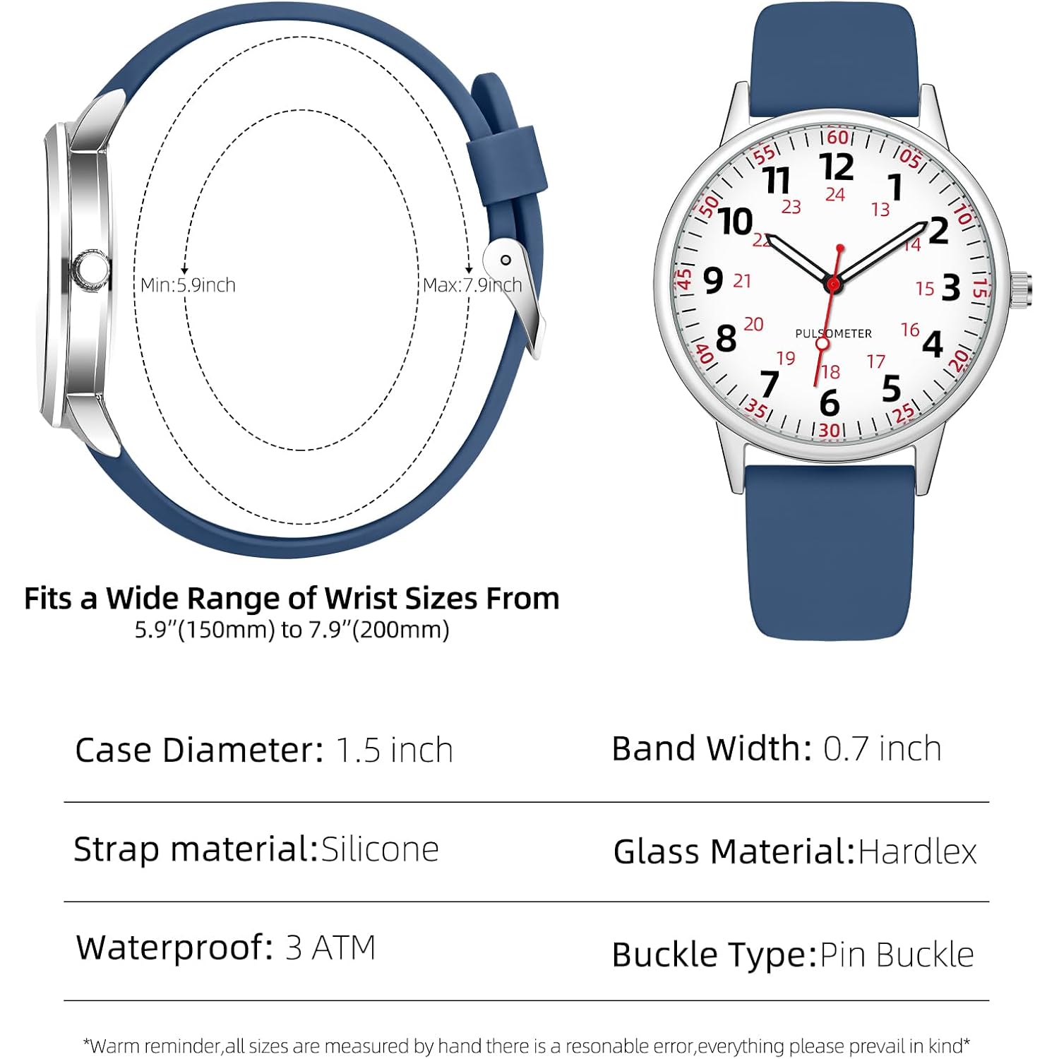 TWOPTION Nurse Watch for Women Waterproof Analog Silicone Watch with Second Hand Nursing Watch