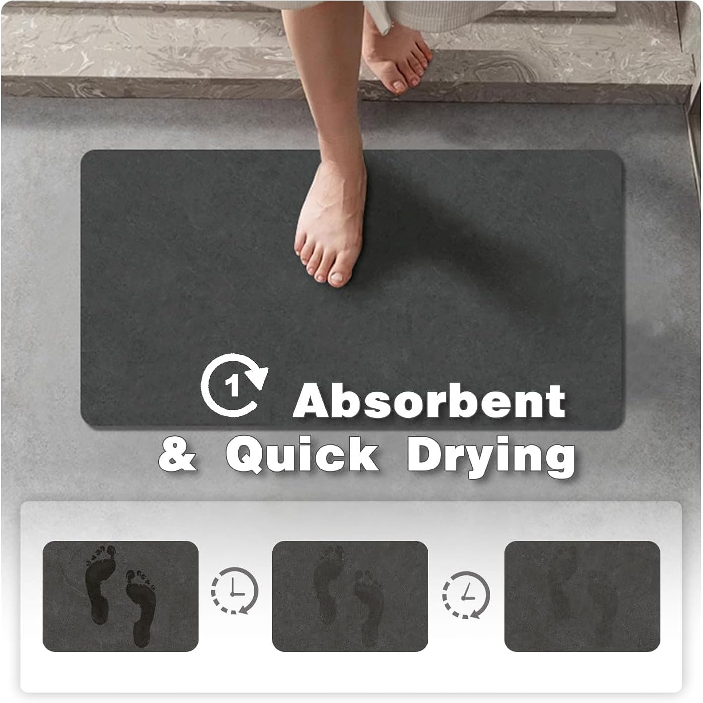Bath Mat, Bathroom Rugs Non Slip Washable Thin Absorbent Quick Dry Bath Mat Fits Under Door Bathroom Floor Mat Perfect For Bath, Shower, Or Sink 16"X24" Dark Grey