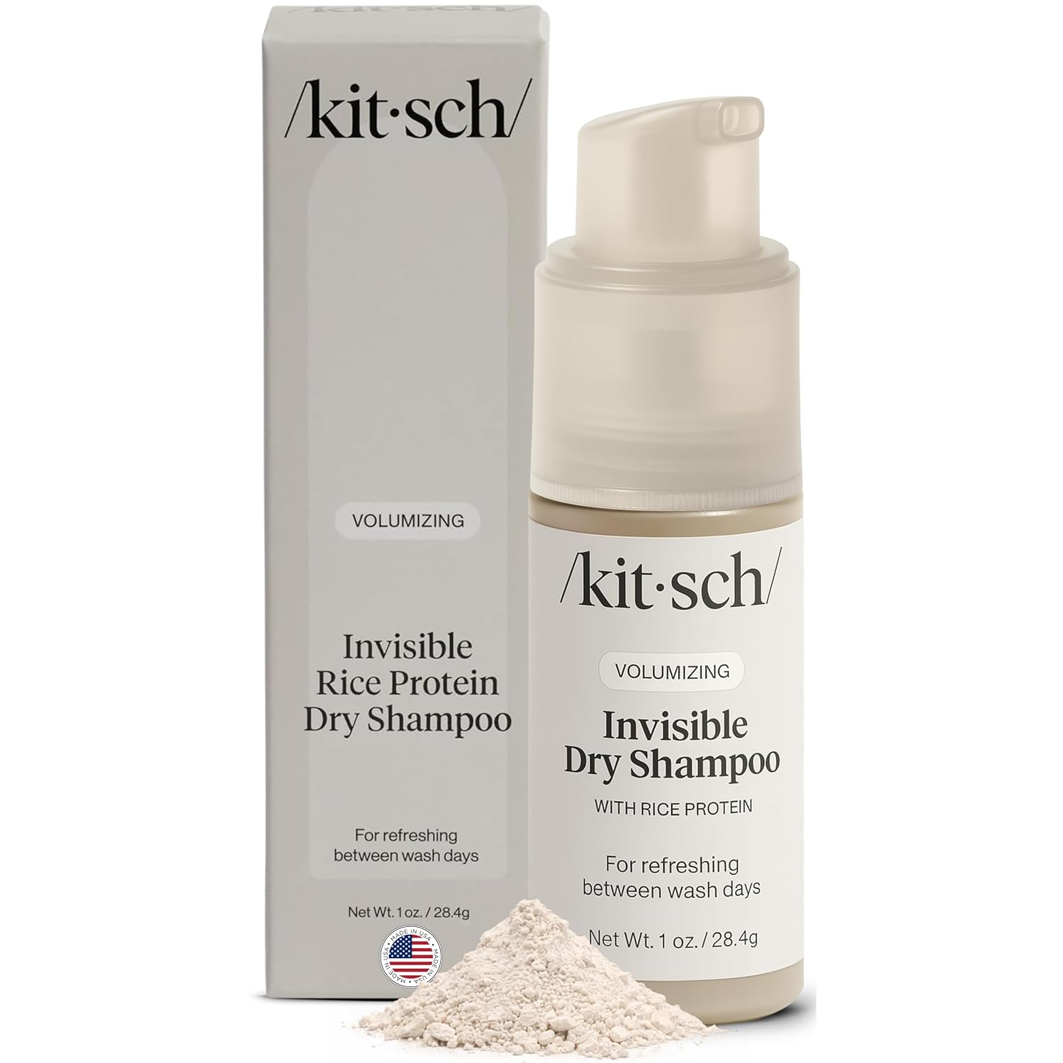 Kitsch Volumizing Rice Protein Dry Shampoo Powder - Dry Shampoo for Women & Men, No White Cast, Absorbs Oil, Non-Greasy, Light-to-medium Hair Colors, Travel Size | Ideal Gifts for Women- Invisible 1oz