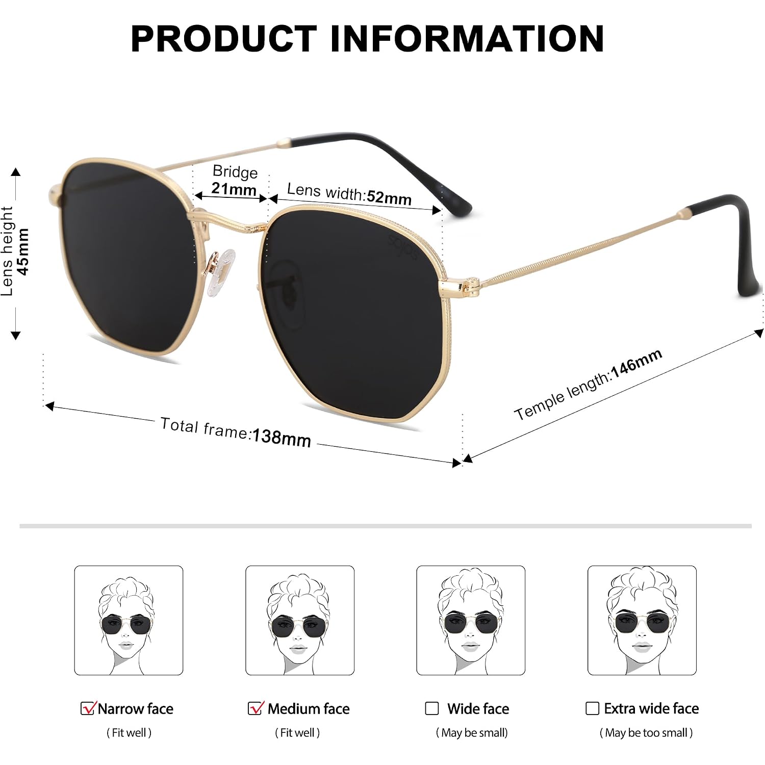 Sojos Square Polarized Sunglasses For Women Men Small Hexagonal Polygon Shades Sj1072