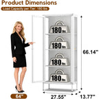 Display Cabinet With Glass Doors, Glass Display Cabinet 4-Tier, Metal Curio Display Cabinet With Tempered Glass Doors For Living Room, Plant, Display Shelf, Assembly Required, White