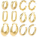 6 Pairs Chunky Gold Hoop Earrings Set for Women 14K Gold Plated Hypoallergenic Thick Open Huggie Hoop Set Jewelry for Gifts