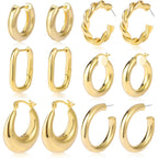 6 Pairs Chunky Gold Hoop Earrings Set for Women 14K Gold Plated Hypoallergenic Thick Open Huggie Hoop Set Jewelry for Gifts