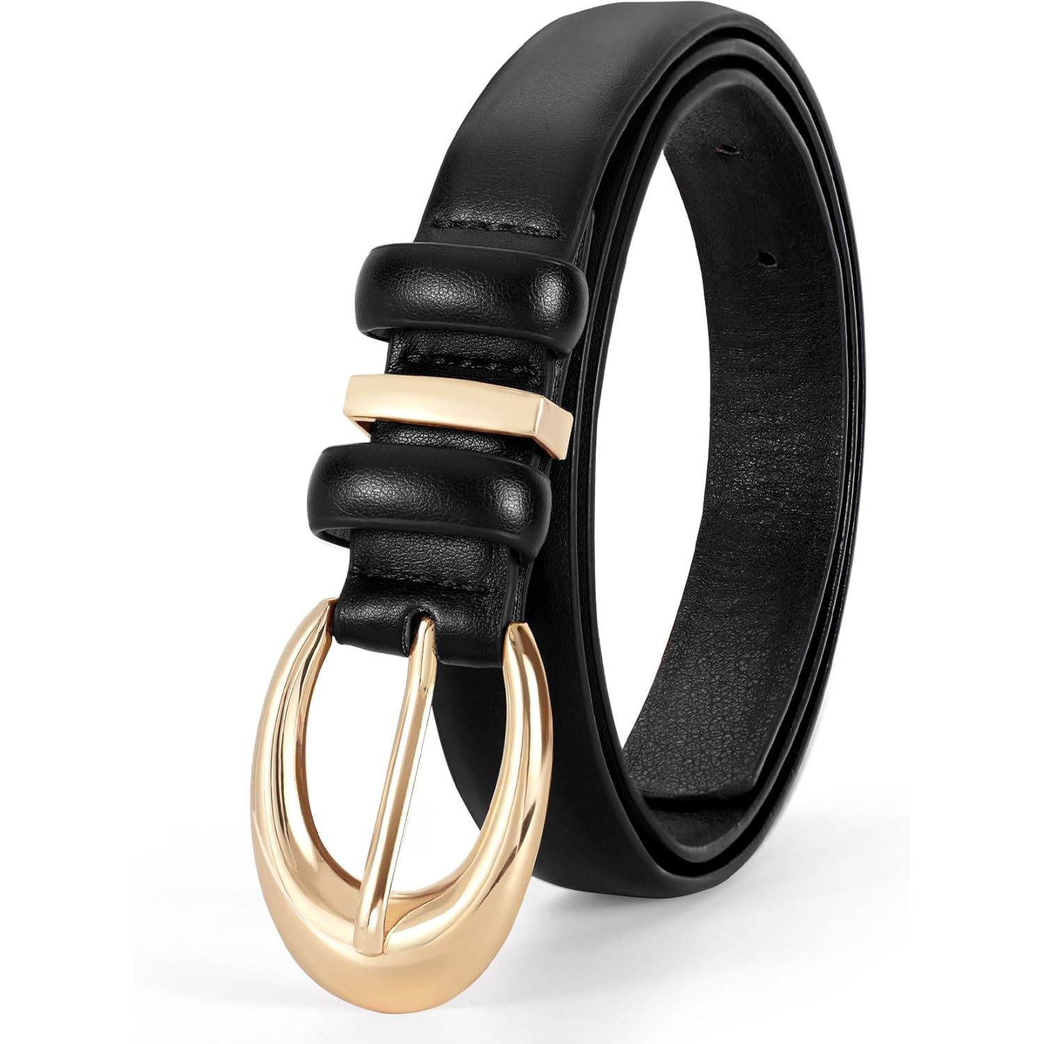 TRIWORKS Women Leather Belt for Jeans Pants Fashion Ladies Skinny Faux Leather Dress belt with Gold Buckle