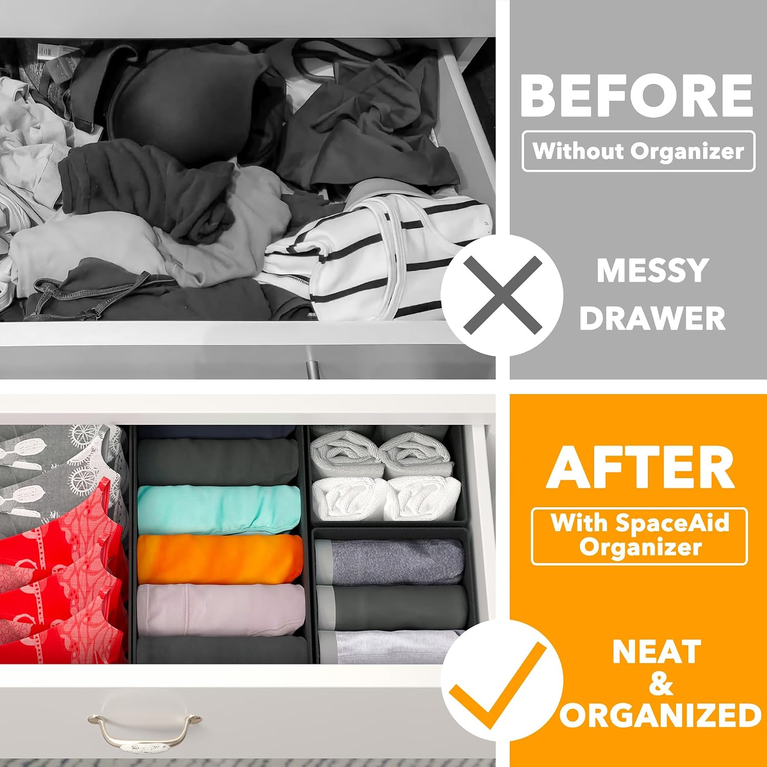 Spaceaid Drawer Organizer Clothes, 12 Pack Dresser Organizer Bins For Nursery, Closet Organization And Storage Dividers For Clothing, Baby Clothes, Underwears, Socks (Black)