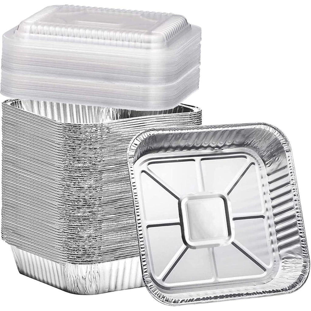 Findful (35 Pack) 8x8 Aluminum Pans with Clear Plastic Lids - Square Baking Cake Pans - Foil Pans with Lids - Disposable Food Containers Great for Cooking, Heating, Storing, Prepping Food