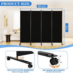 Room Divider 6Ft Folding Privacy Screens With Lockable Wheels, 4 Panel Room Partition For Room Separator, 88" W Freestanding Portable Fabric Wall Dividers For Home Dorm Studio Office, Black