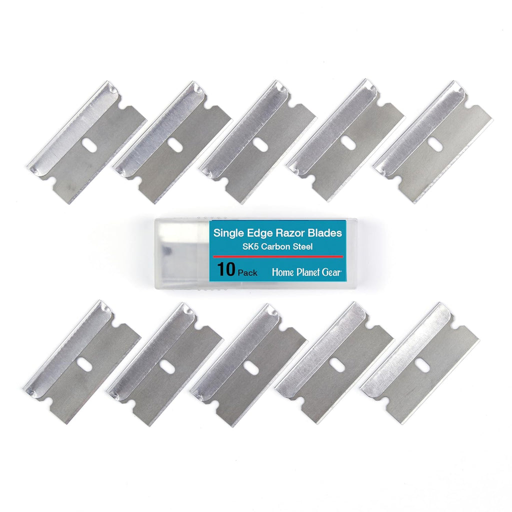 Single Edge Razor Blade 10 Pack - Straight Edge Razor - Ten Sharp Flat Blades in Convenient Storage Box - Oven Scraper Razors Refills - Heavy Duty Single Sided