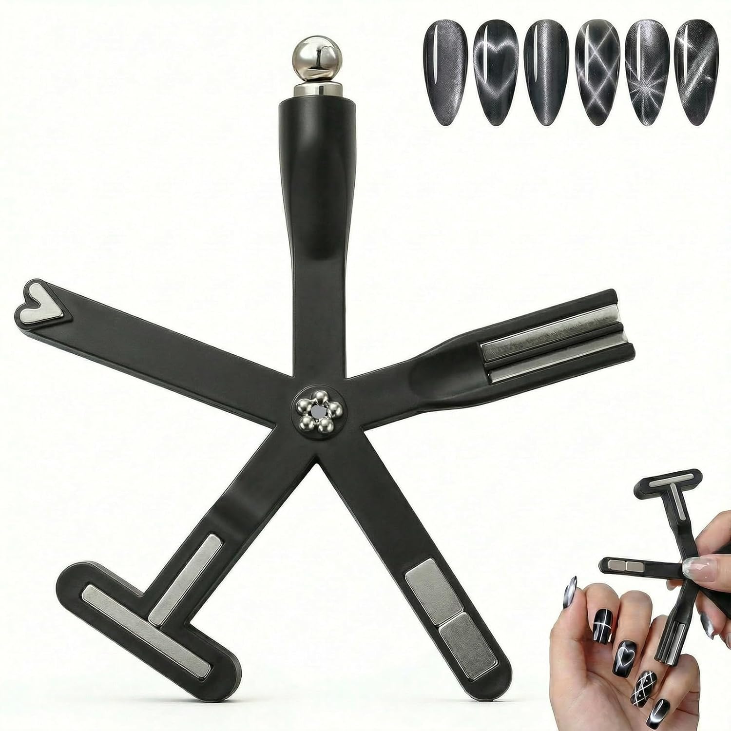 Plman 8 in 1 Cat Eye Magnet for Nail, Multifunctional Nail Magnets for Nail Art with Steel Ball, Magnet for Cat Eye Gel Polish for College Dormitories or Salon Home DIY (New 8 in 1 Set - Black)