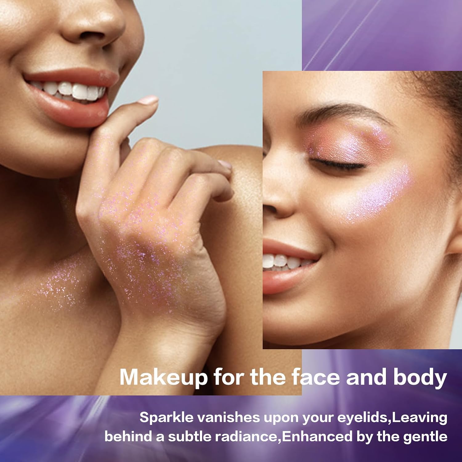 Langmanni Holographic Body Glitter Gel For Body, Face, Hair And Lip.Color Changing Glitter Gel Under Light. Vegan & Cruelty Free-1.35 Oz (1# Golden Ocean+2# Sparkling Pink)