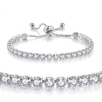 Tennis Bracelets for Women White Gold Plated Diamond AAA+ Cubic Zirconia CZ Dainty Classic Adjustable Slider Bracelet Silver Fashion Jewelry Wedding Gift