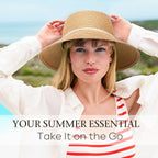 Beach Sun Straw Hats For Women, Upf 50+ Uv Sun Protection Wide Brim Summer Straw Hat Foldable Packable Roll Up Cap