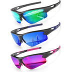 KALIYADI Sports Sunglasses for Men, Polarized Sun Glasses for Men Women Youth Baseball Softball with UV Protection (3 Packs) Purplish Red/Dark Blue/Blue Green