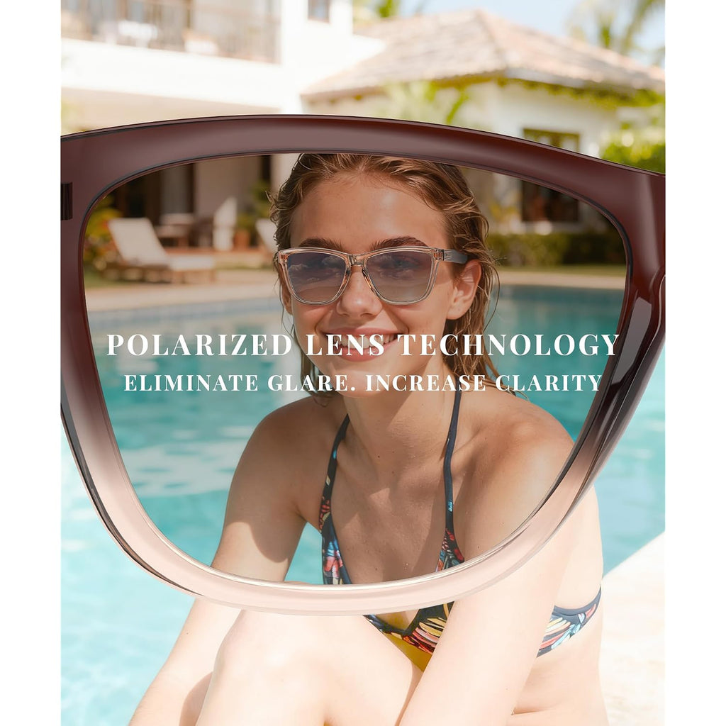 Sunglasses-women Polarized Sunglasses-womens: Trendy Sun Glasses polarized UV400 Protection Fashion Sunglasses A01-gradient Brown + Clear Pink + Clear Brown
